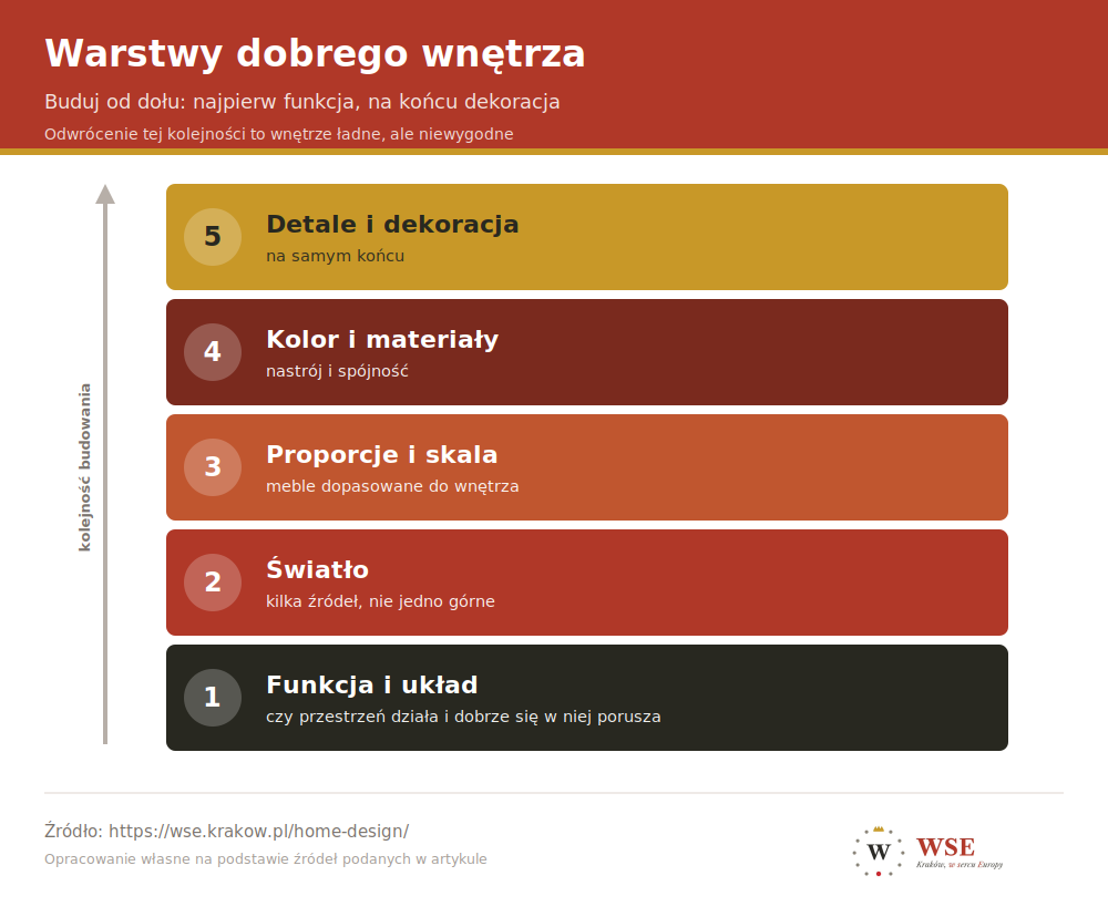 Warstwy dobrego wnętrza - od funkcji i układu, przez światło, proporcje i kolor, po detale i dekorację